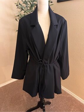 Athleta Endless Primatwill Blazer Jacket Black Minimalist Stretch Tie Waist